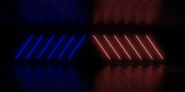 Üç boyutlu soyut arkaplan ve neon ışıkları. 3d illüstrasyon