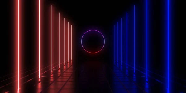 Fundo abstrato 3D com luzes de néon. ilustração 3d — Fotografia de Stock