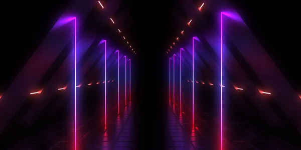 Fundo abstrato 3D com luzes de néon. neon tunnel.3d illustra — Fotografia de Stock