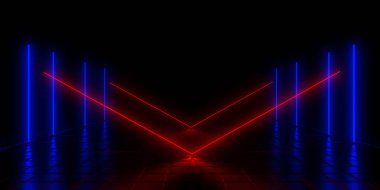 Üç boyutlu soyut arkaplan ve neon ışıkları. 3d illüstrasyon