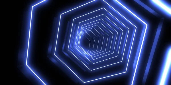 Sfondo astratto 3D con luci al neon. neon tunnel.3d illustrare — Foto Stock