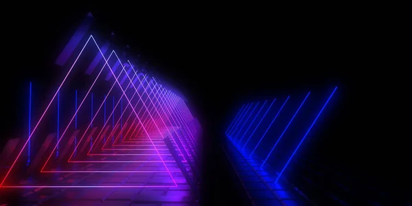 3D abstrakcyjne tło ze światłami neonowymi. tunelu neonowego.3d ilustra — Zdjęcie stockowe