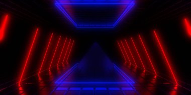Üç boyutlu soyut arkaplan ve neon ışıkları. 3d illüstrasyon