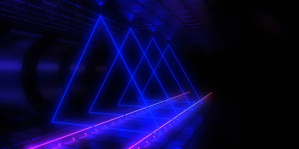 Üç boyutlu soyut arkaplan ve neon ışıkları. 3d illüstrasyon — Stok fotoğraf