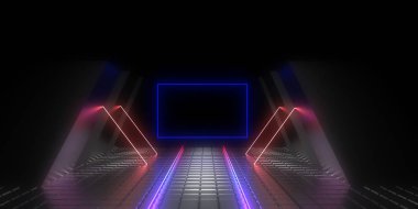Üç boyutlu soyut arkaplan ve neon ışıkları. 3d illüstrasyon