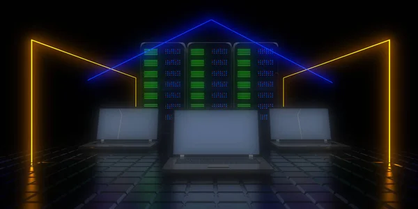 3d framtida datacenter koncept. 3D-illustration — Stockfoto