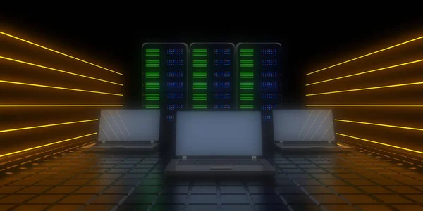 3d μελλοντική έννοια datacenter. 3D εικονογράφηση — Φωτογραφία Αρχείου