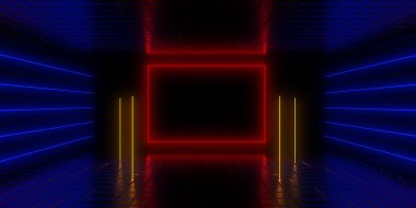 Üç boyutlu soyut arkaplan ve neon ışıkları. 3d illüstrasyon