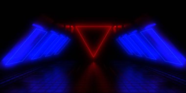 Neon ışıkları olan 3 boyutlu soyut bir arkaplan. neon tüneli 3D illüstrasyon