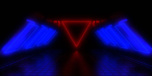 3D abstrakter Hintergrund mit Neonlicht. Neon-Tunnel.3d-Illustration — Stockfoto