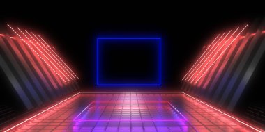 Üç boyutlu soyut arkaplan ve neon ışıkları. 3d illüstrasyon