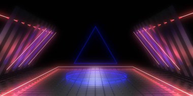 Üç boyutlu soyut arkaplan ve neon ışıkları. 3d illüstrasyon