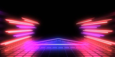 Üç boyutlu soyut arkaplan ve neon ışıkları. 3d illüstrasyon