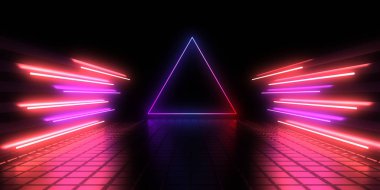 Üç boyutlu soyut arkaplan ve neon ışıkları. 3d illüstrasyon