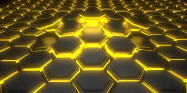 Neon lambalı 3d soyut arkaplan. Örnek altıgen arkaplan. 3d illüstrasyon