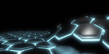 Neon lambalı 3d soyut arkaplan. Örnek altıgen arkaplan. 3d illüstrasyon