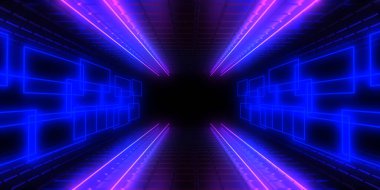 Üç boyutlu soyut arkaplan ve neon ışıkları. 3d illüstrasyon