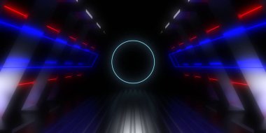 Üç boyutlu soyut arkaplan ve neon ışıkları. 3d illüstrasyon