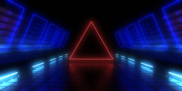 ネオンライトで3D抽象的な背景 ネオントンネル 3Dイラスト — ストック写真