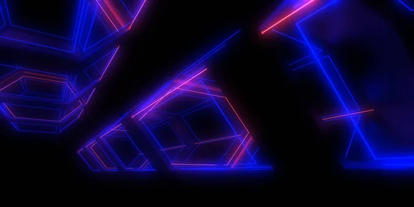 Abstract Background Neon Lights Neon Tunnel Space Construction Illustration — Stock Photo, Image