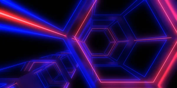 Abstraktní Pozadí Neonovými Světly Neonový Tunel Space Konstrukce Ilustrace — Stock fotografie