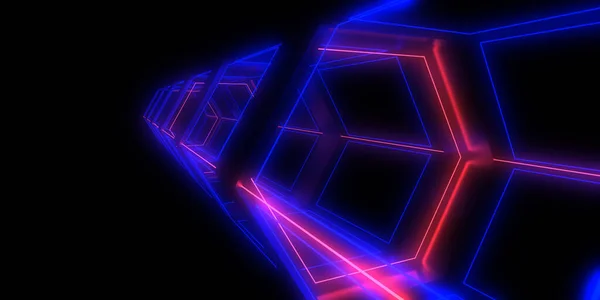 Abstrakter Hintergrund Mit Neonlicht Neon Tunnel Space Bau Illustration — Stockfoto