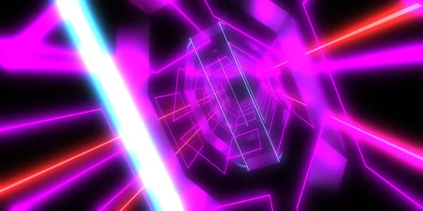 Abstrakter Hintergrund Mit Neonlicht Neon Tunnel Space Bau Illustration — Stockfoto