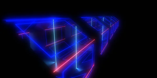 ネオンライトで3D抽象的な背景 ネオントンネル 3Dイラスト — ストック写真