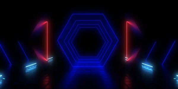 Abstraktní Pozadí Neonovými Světly Neonový Tunel Space Konstrukce Ilustrace — Stock fotografie