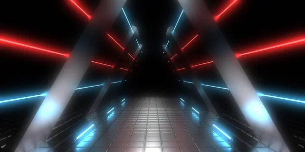 Abstrakter Hintergrund Mit Neonlicht Neon Tunnel Space Bau Illustration — Stockfoto