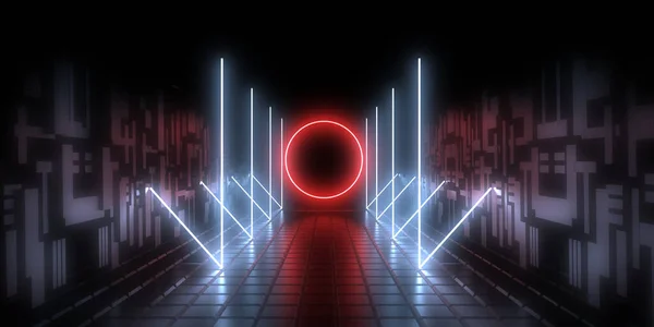 Fundo Abstrato Com Luzes Néon Neon Túnel Space Construção Ilustração — Fotografia de Stock