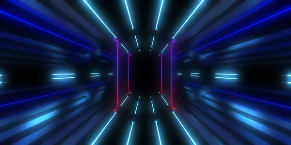 Abstracte Achtergrond Met Neonverlichting Neon Tunnel Space Constructie Illustratie — Stockfoto