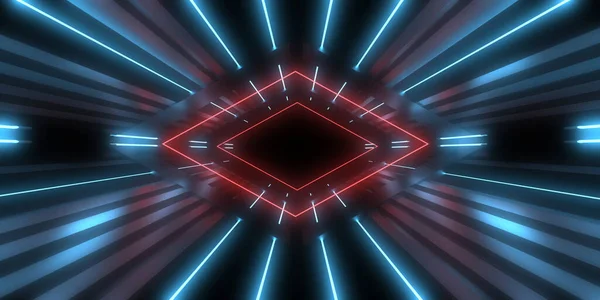 Abstract Background Neon Lights Neon Tunnel Space Construction Illustration — Stock Photo, Image