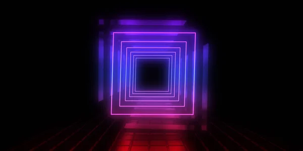 Boyutlu Soyut Arkaplan Neon Işıkları Neon Tüneli Uzay Inşaatı Illüstrasyon — Stok fotoğraf