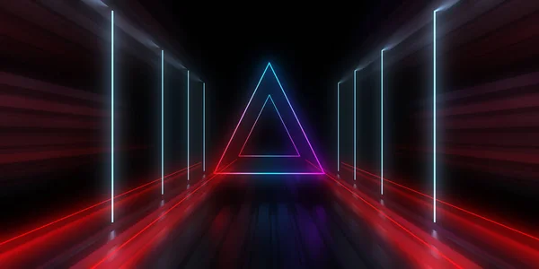 Fundo Abstrato Com Luzes Néon Neon Túnel Space Construção Ilustração — Fotografia de Stock