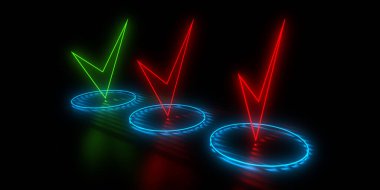 Üç boyutlu soyut arkaplan ve neon ışıkları. İşaretleme konsepti 3d illüstrasyon