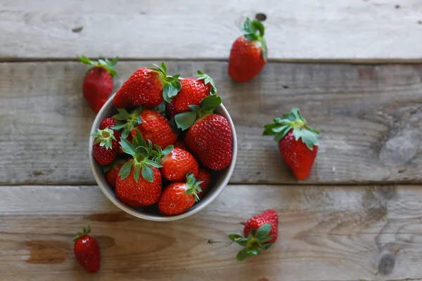 Strawberries Wooden Background — Stock Photo, Image