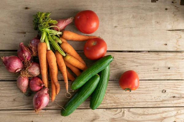 Vegetables Wooden Background Space Your Text — Stock Photo, Image