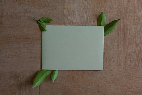 Fond Bois Avec Papier Vintage Blanc Feuilles Citron — Photo