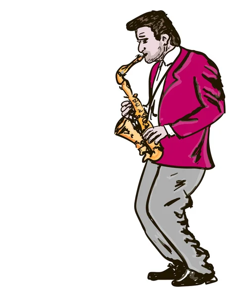 Un hombre y un saxofón — Vector de stock