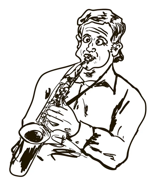 Cartoon muziek, mannen en saxofoon — Stockvector