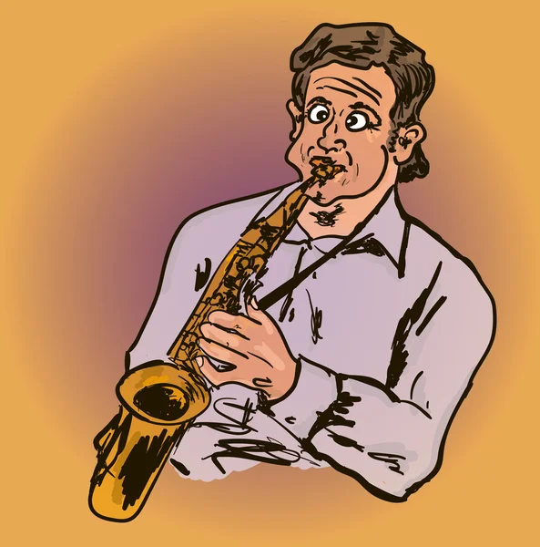 Musique de dessin animé, les hommes et le saxophone — Image vectorielle