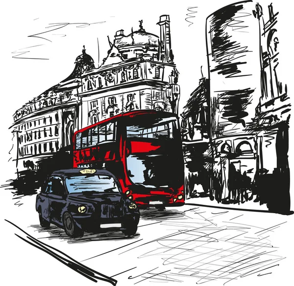 Taxi et bus dans la rue — Image vectorielle