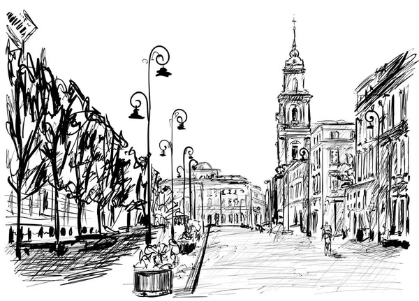 Calle Varsovia en el día soleado — Vector de stock