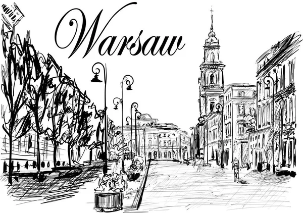 Warsaw street in the sunny day — Stock Vector