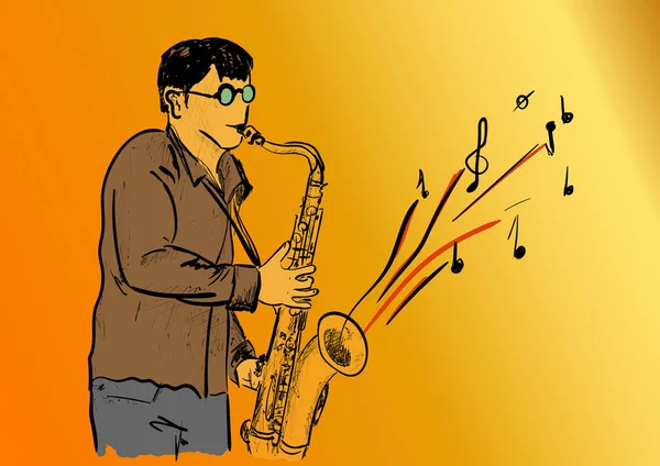 Мужчина и саксофон — стоковый вектор