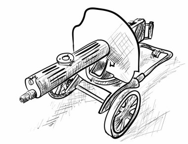 Beyazın üzerinde çok eski bir makineli tüfek.