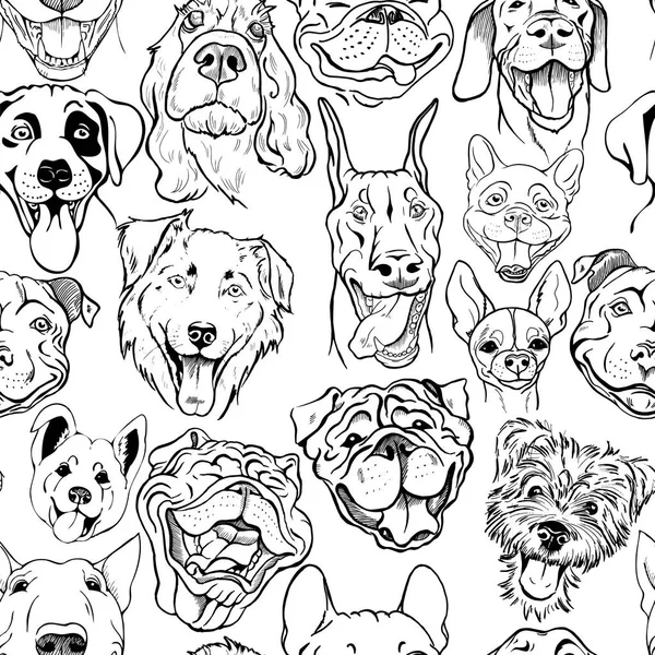 Pattern with muzzles of dogs of different breeds