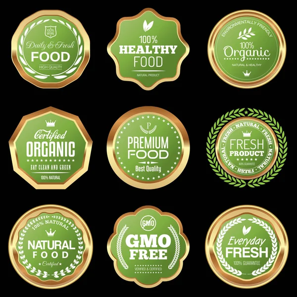 Odznaki żywności ekologicznej i naturalnej — Wektor stockowy