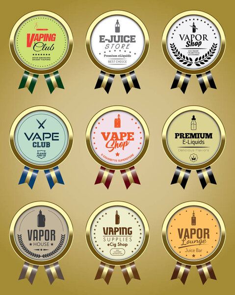 Set of Vapor Shop Badges with Ribbon